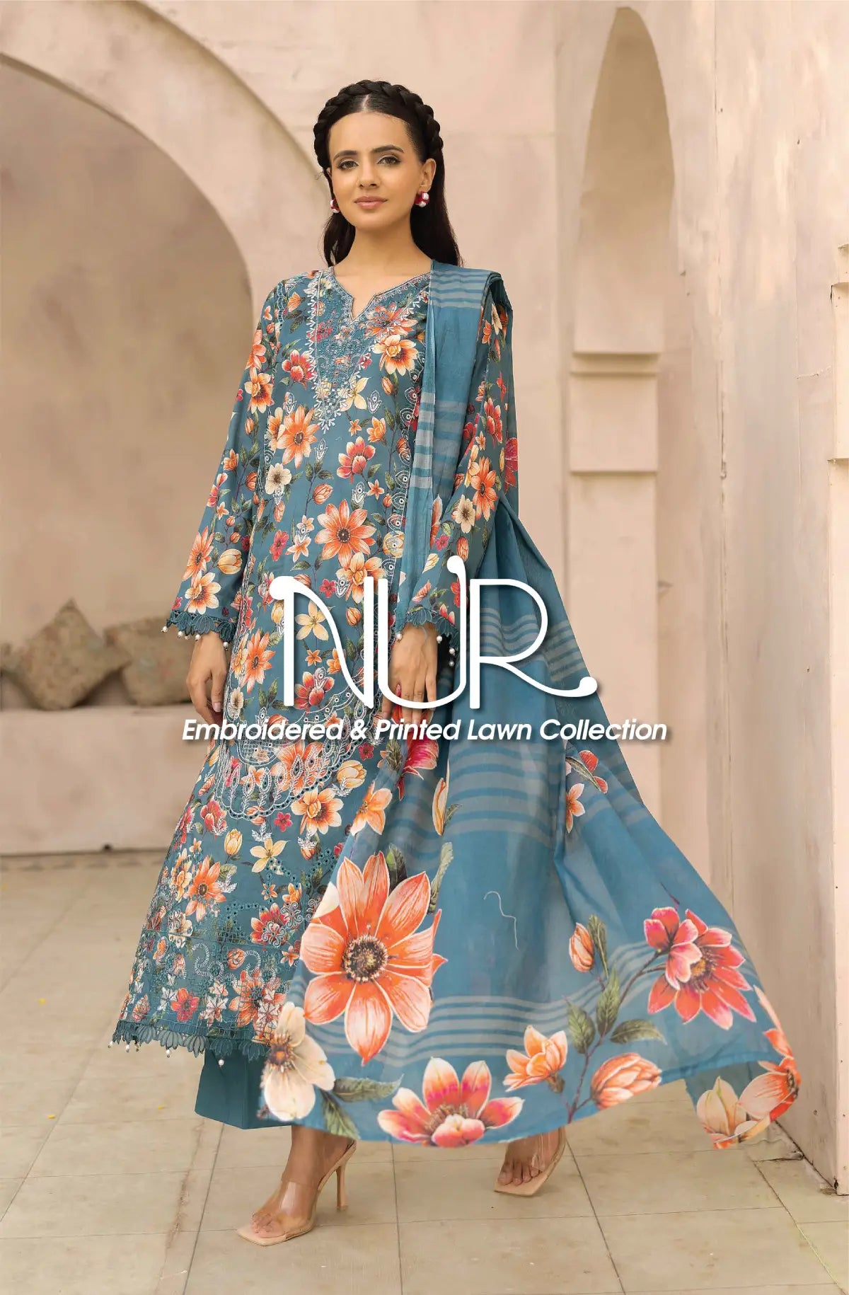 NUR EMBROIDERED AND PRINTED LAWN