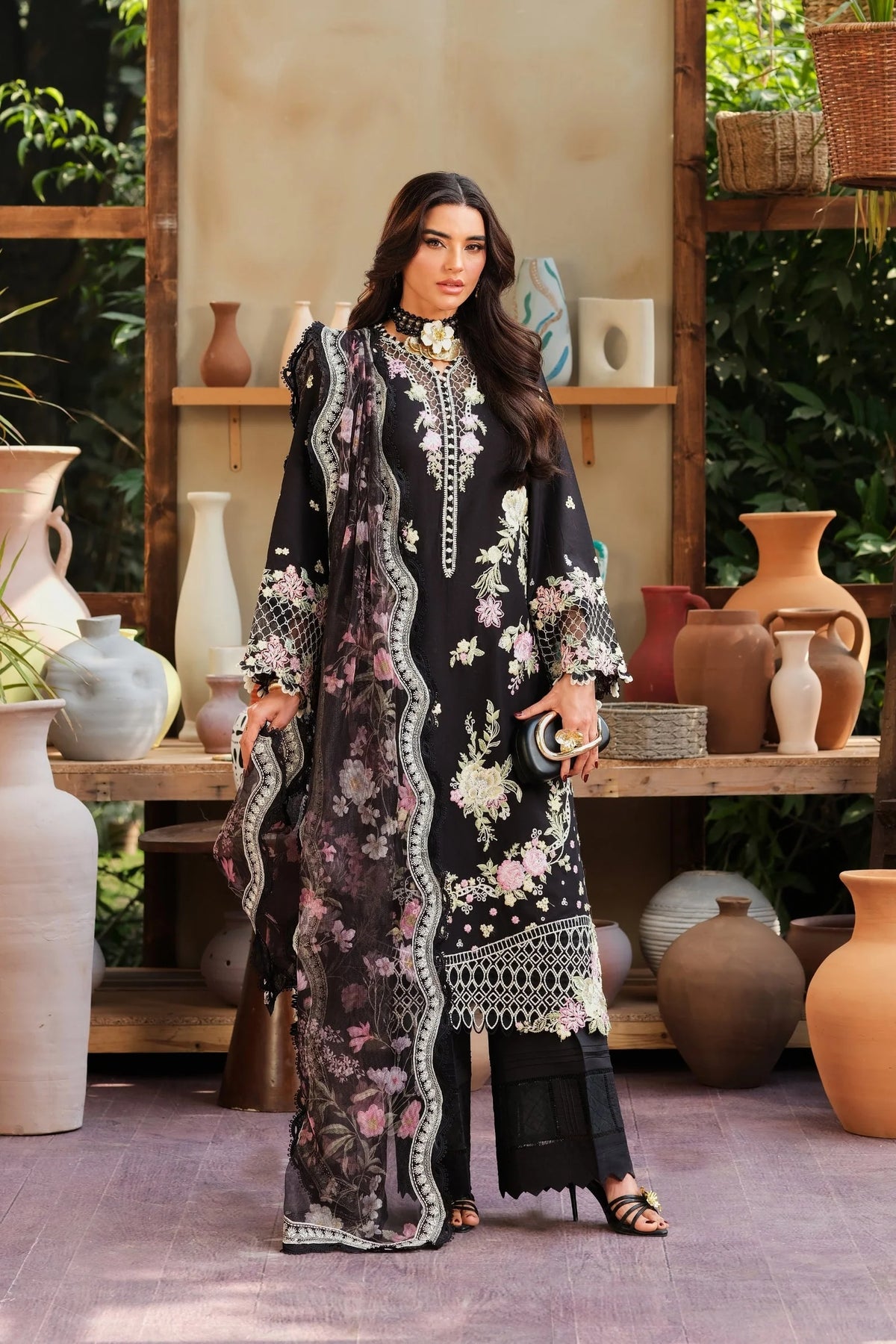STITCHED BY CC MARYAM HUSSAIN FLORAL TALE NOIR 3PC