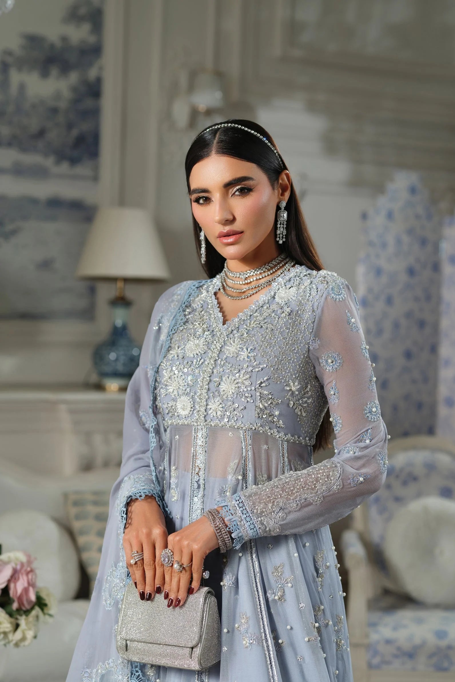 MARYAM HUSSAIN MEER EMBROIDERED CHIFFON FALAQ