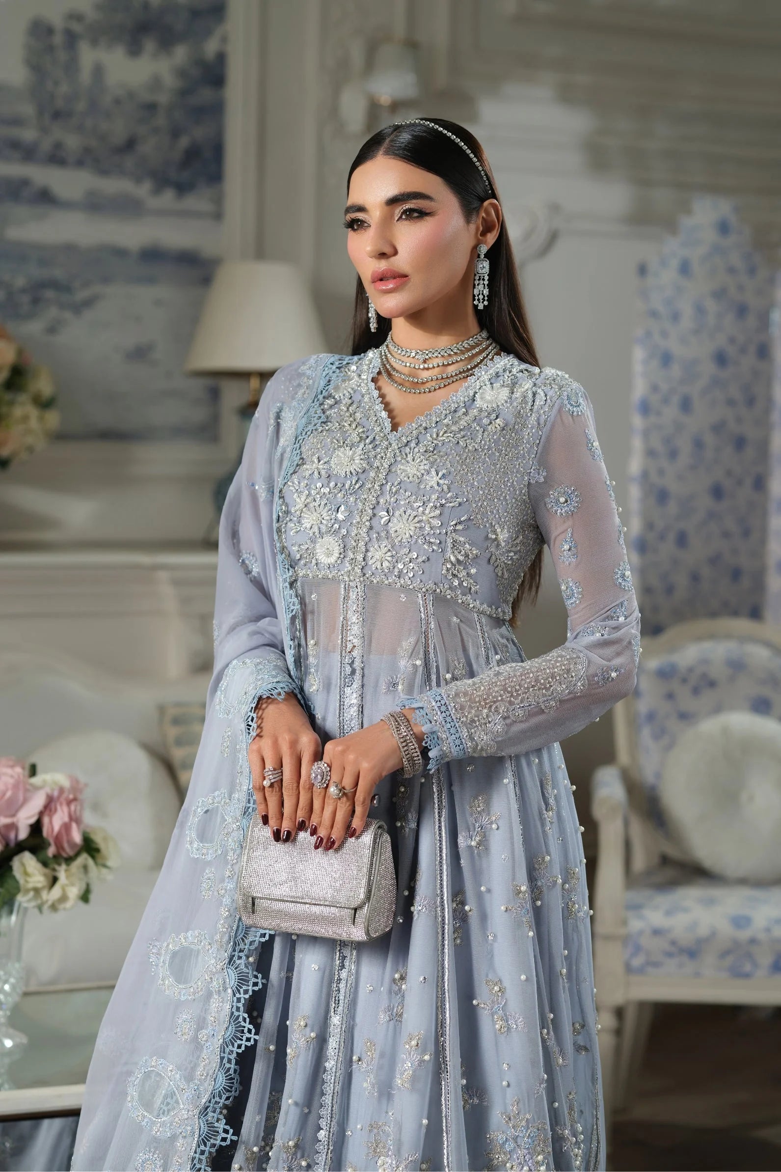 MARYAM HUSSAIN MEER EMBROIDERED CHIFFON FALAQ