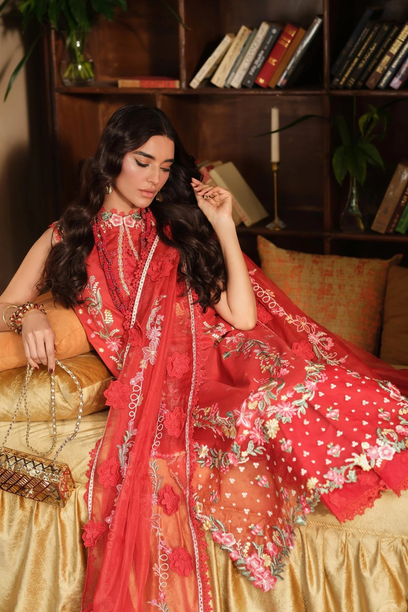 MARYAM HUSSAIN FLORAL TALE CRIMSON
