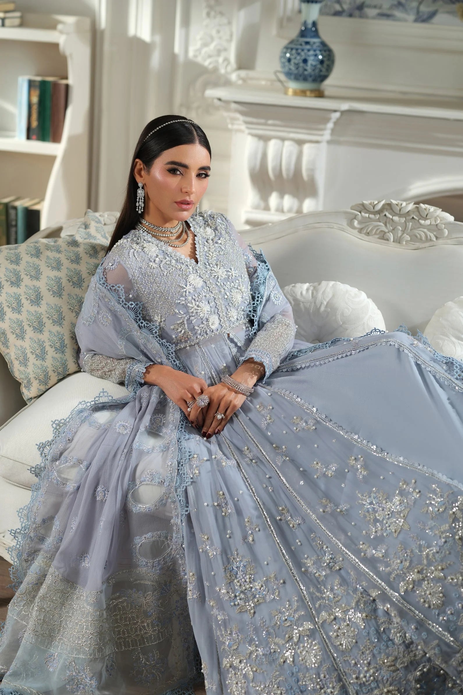 MARYAM HUSSAIN MEER EMBROIDERED CHIFFON FALAQ
