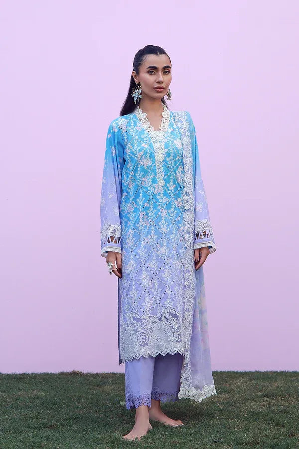 SAHAR MIRHA  EMBROIDERED LAWN INDIGO AMETHYST
