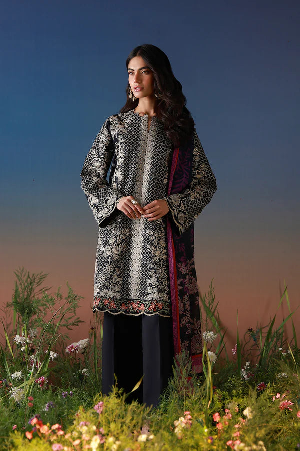 SAHAR MIRHA  EMBROIDERED LAWN NOIR ECRU