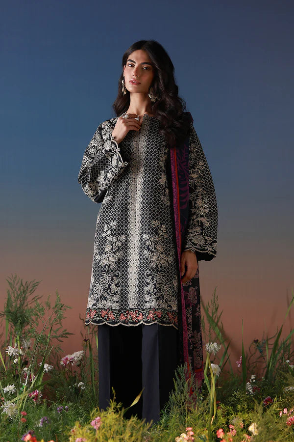 SAHAR MIRHA  EMBROIDERED LAWN NOIR ECRU