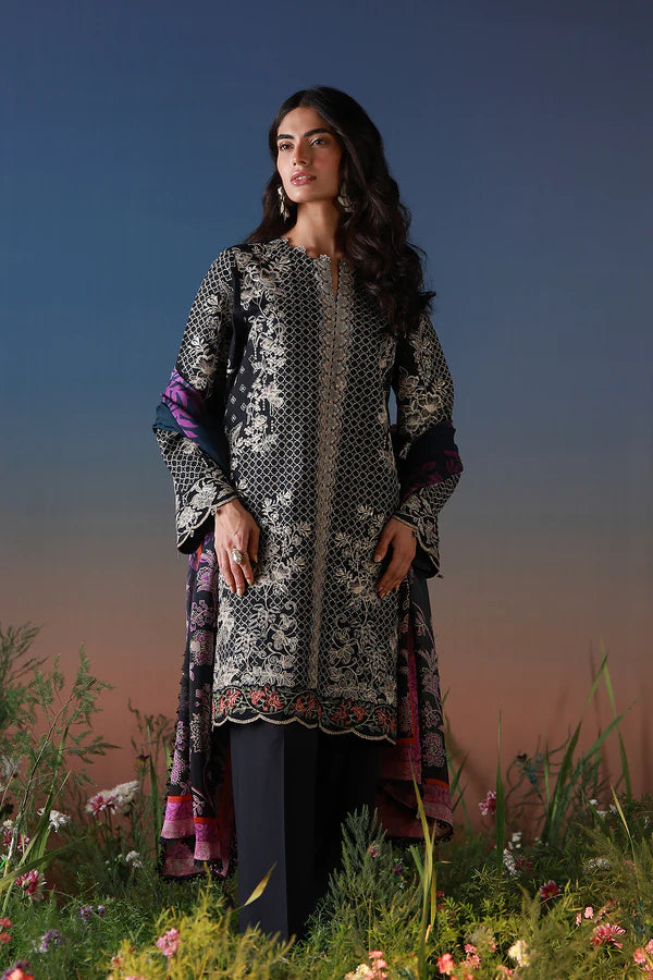 SAHAR MIRHA  EMBROIDERED LAWN NOIR ECRU