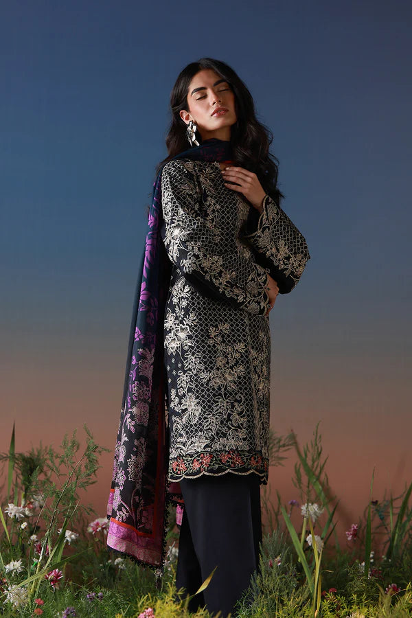 SAHAR MIRHA  EMBROIDERED LAWN NOIR ECRU