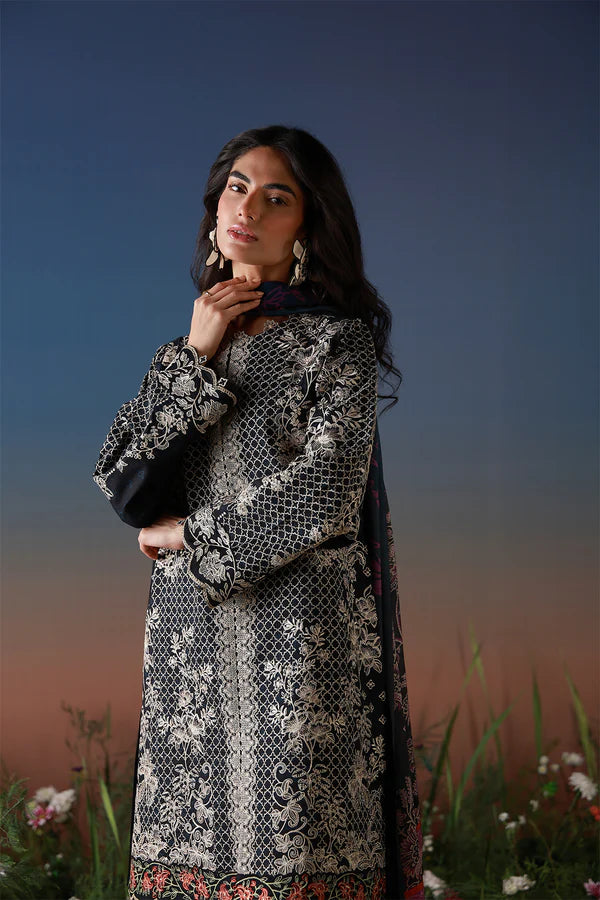 SAHAR MIRHA  EMBROIDERED LAWN NOIR ECRU