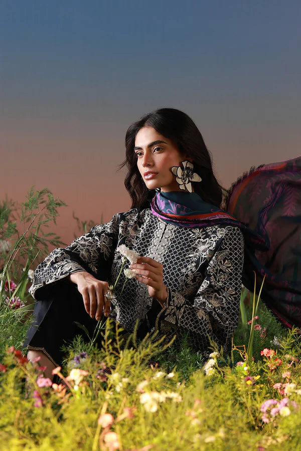 SAHAR MIRHA  EMBROIDERED LAWN NOIR ECRU