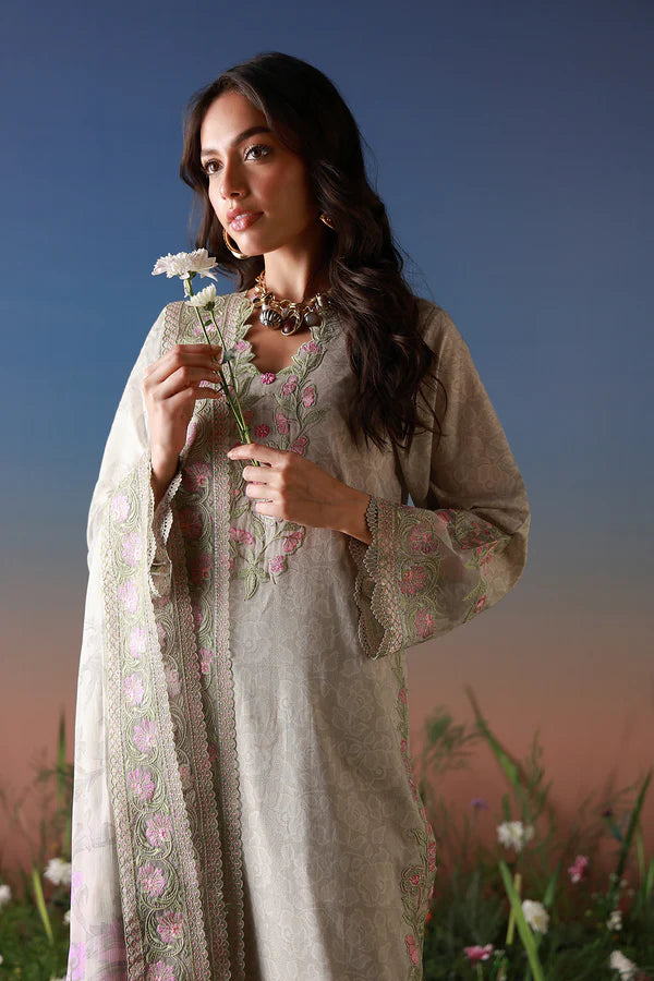 SAHAR MIRHA  EMBROIDERED LAWN IVORY PETALINE