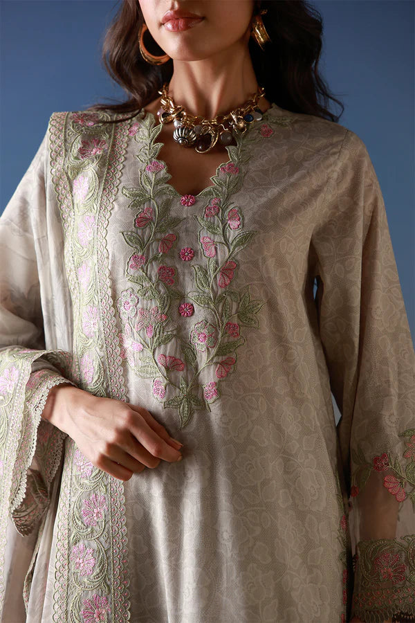SAHAR MIRHA  EMBROIDERED LAWN IVORY PETALINE