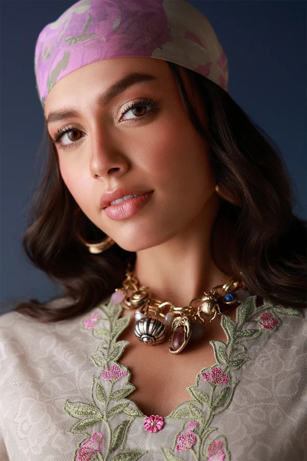 SAHAR MIRHA  EMBROIDERED LAWN IVORY PETALINE