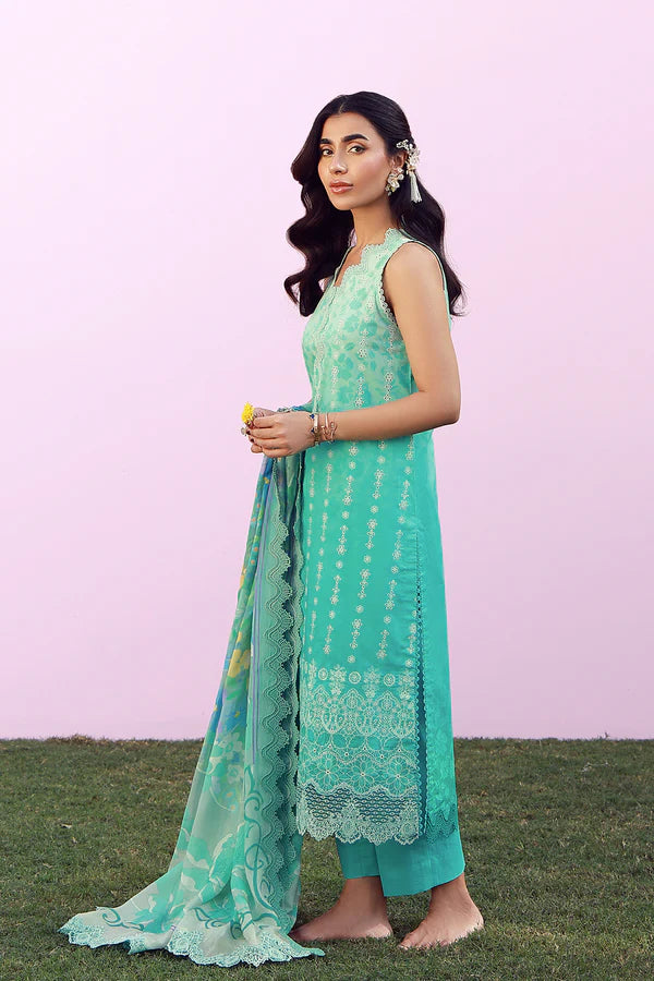SAHAR MIRHA  EMBROIDERED LAWN TURQUOISE DRIFT