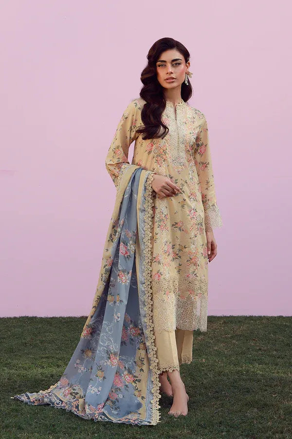SAHAR MIRHA  EMBROIDERED LAWN ROSE CREME