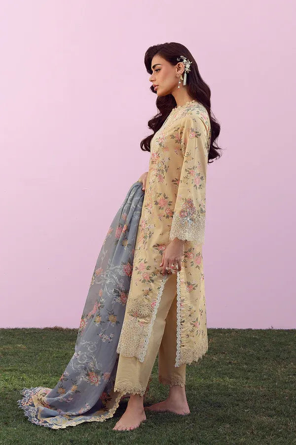 SAHAR MIRHA  EMBROIDERED LAWN ROSE CREME