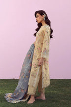 SAHAR MIRHA  EMBROIDERED LAWN ROSE CREME