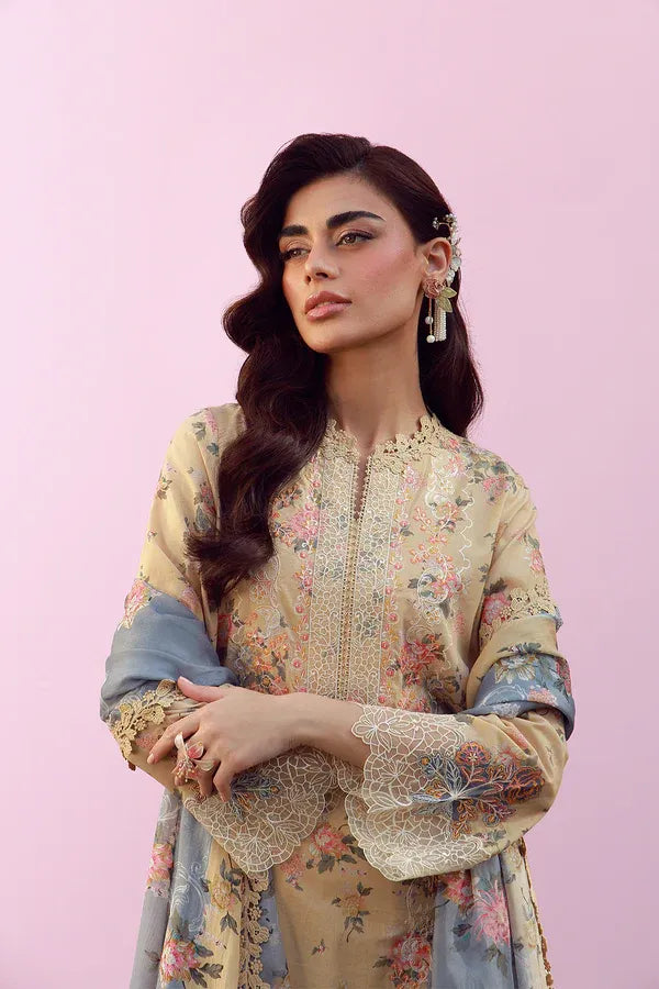SAHAR MIRHA  EMBROIDERED LAWN ROSE CREME