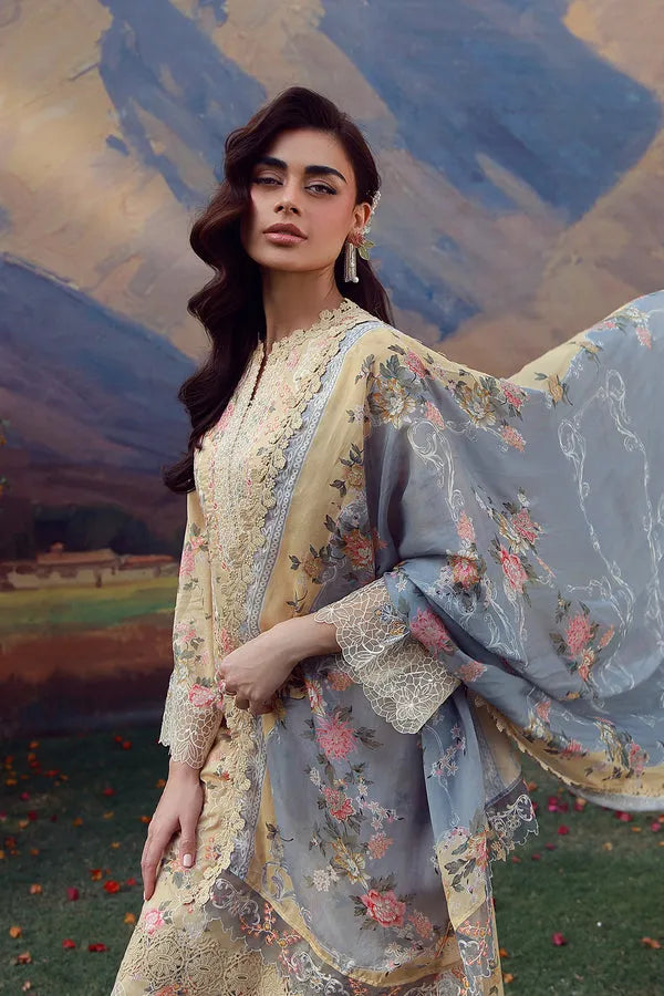 SAHAR MIRHA  EMBROIDERED LAWN ROSE CREME