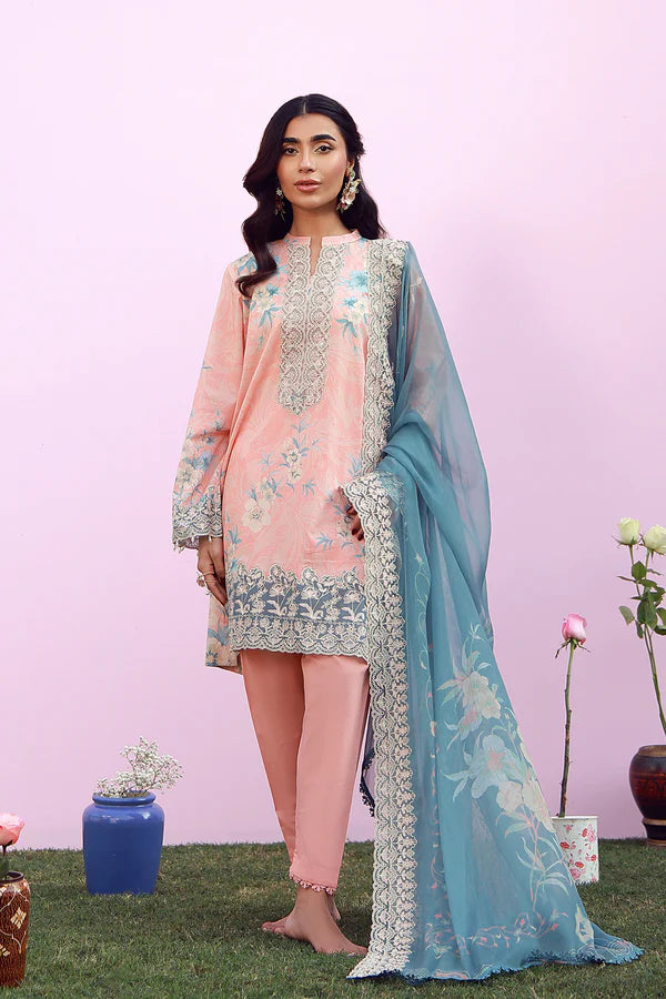 SAHAR MIRHA  EMBROIDERED LAWN BLUSH AZURE