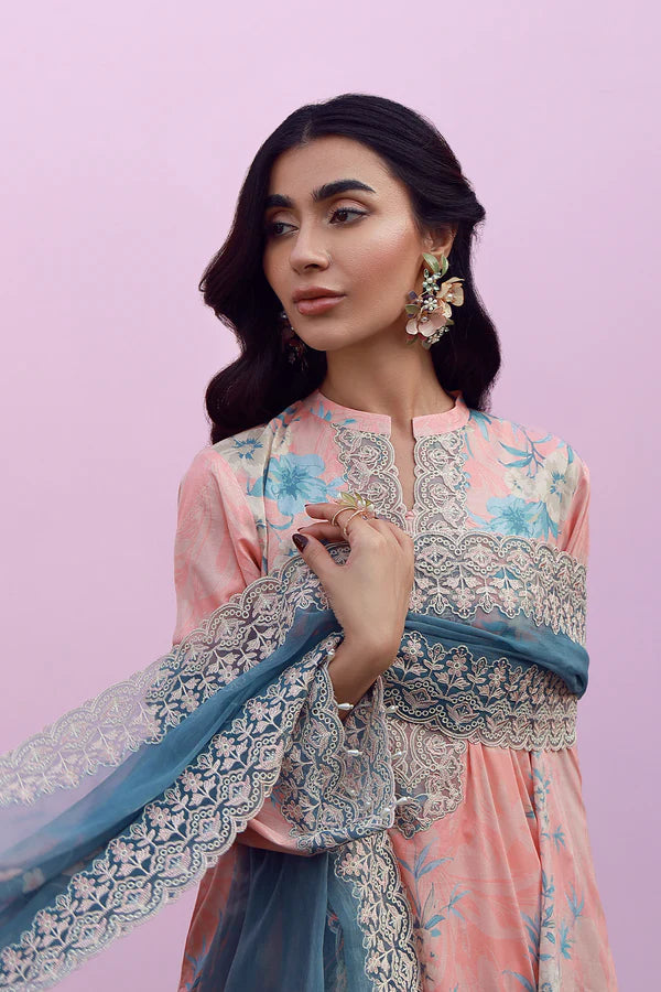SAHAR MIRHA  EMBROIDERED LAWN BLUSH AZURE