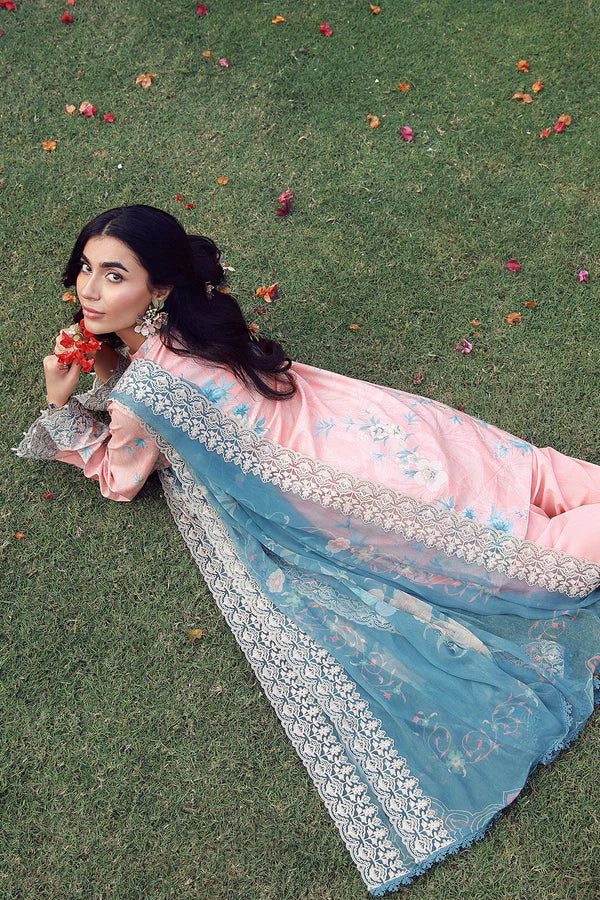 SAHAR MIRHA  EMBROIDERED LAWN BLUSH AZURE