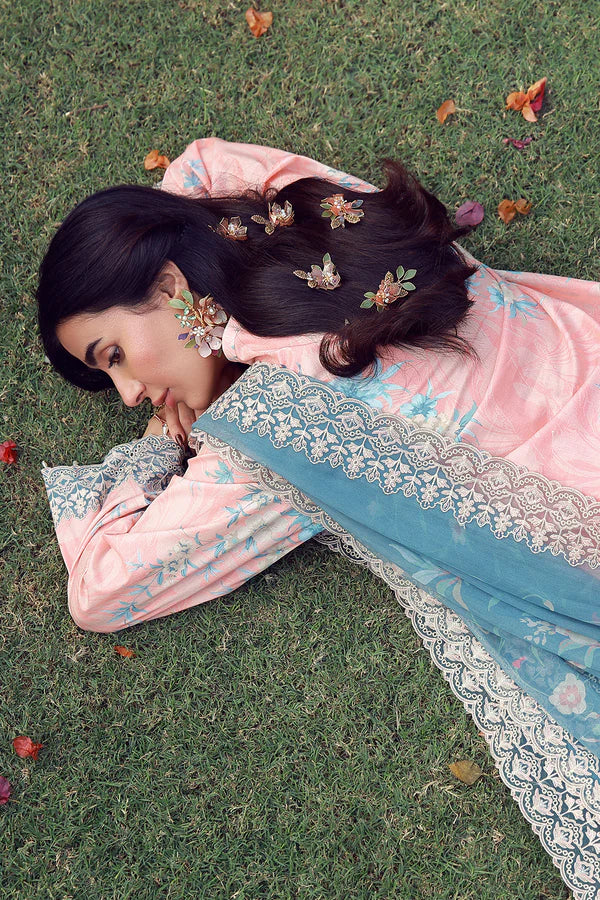 SAHAR MIRHA  EMBROIDERED LAWN BLUSH AZURE