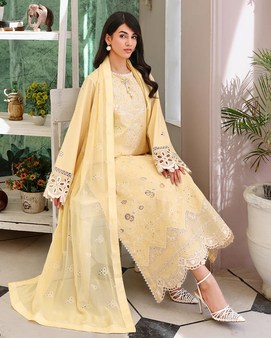 ROHEENAZ VEIL OF SUMMER CHIKANKARI LUMIERE YELLOW