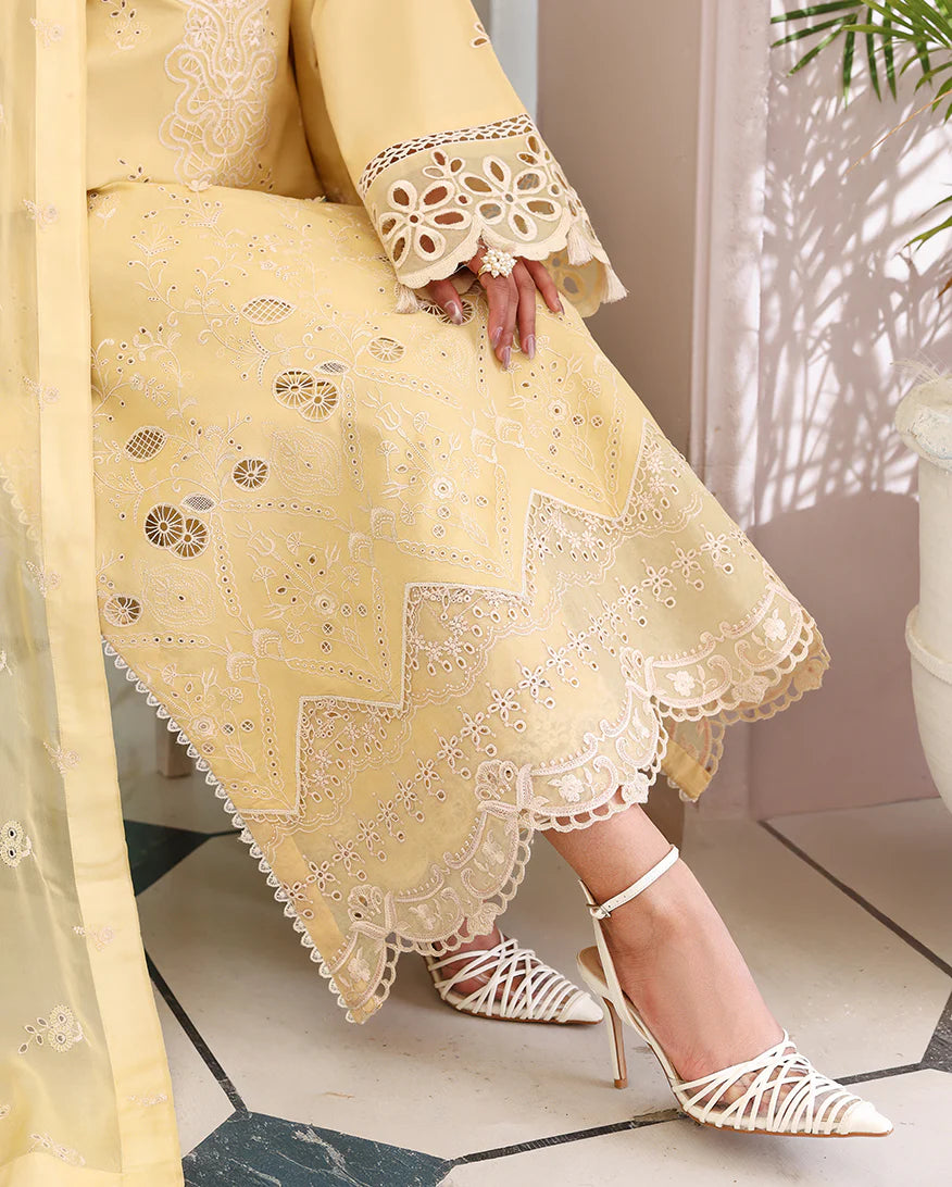 ROHEENAZ VEIL OF SUMMER CHIKANKARI LUMIERE YELLOW