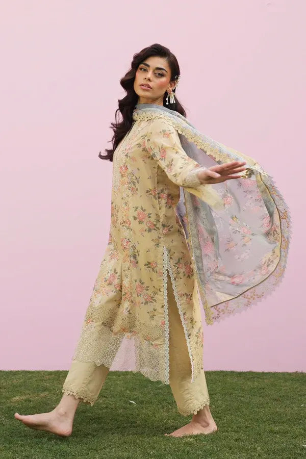 SAHAR MIRHA  EMBROIDERED LAWN ROSE CREME