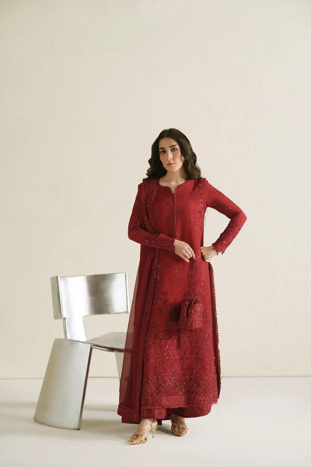 VERA RAW SILK LAAL CRIMSON