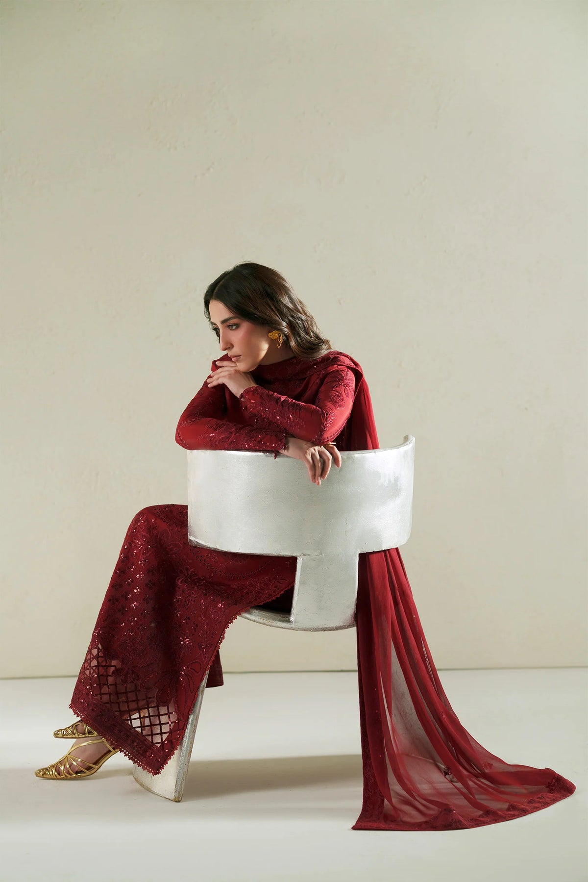 VERA RAW SILK LAAL CRIMSON