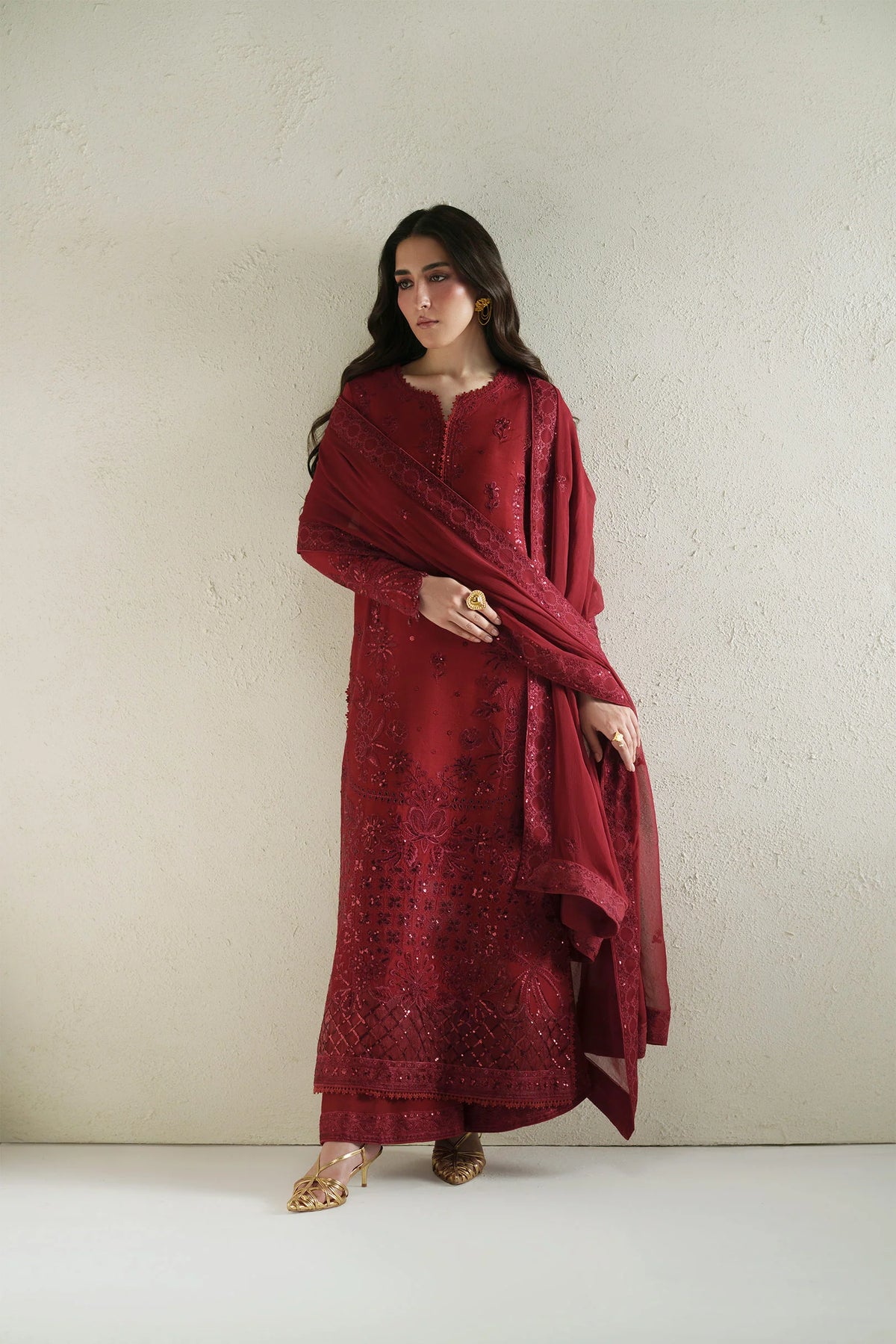 VERA RAW SILK LAAL CRIMSON