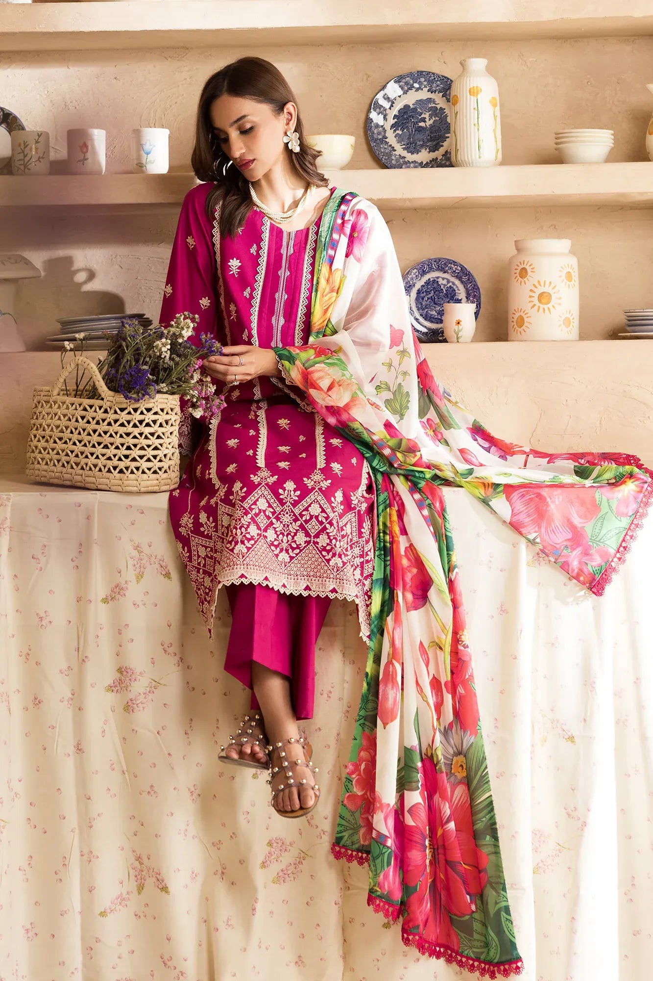STITCHED BY CC RAJBARI NISSA SUMMER CHIKANKARI D-09 3PC
