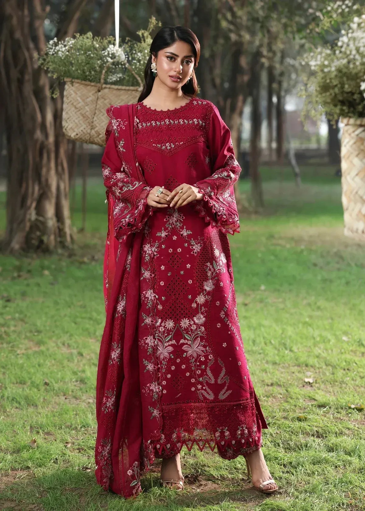 STITCHED BY CC SARDINIA TALES OF PETALS FLORAL FUCHSIA 3PC