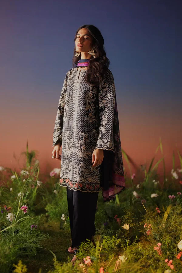 SAHAR MIRHA  EMBROIDERED LAWN NOIR ECRU